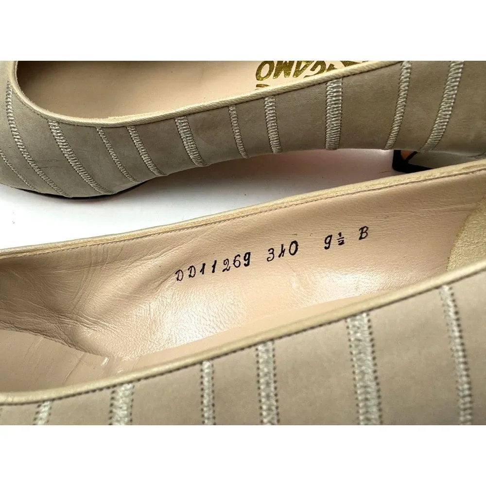 Salvatore Ferragamo Suede Pumps Women 9.5 B‎ Gray Heels Almond Toe
